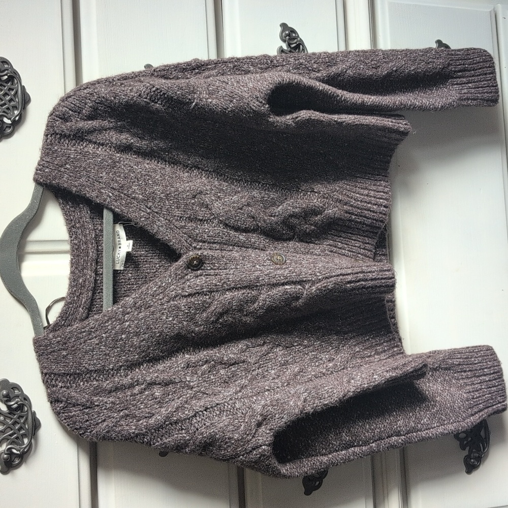 Lucky Brand Brown Cropped Knit Cardigan